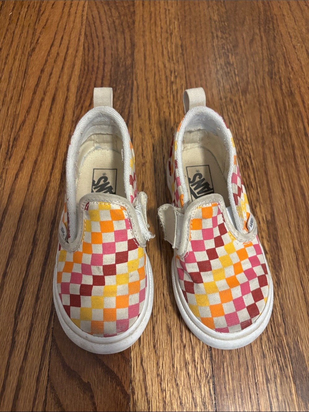 Vans Kids Toddler 8.5 Checkerboard Slip On Velcro Sneakers Pink Orange Yellow